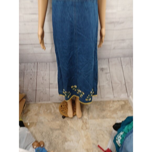 Blue Denim Jean Jumper Cottagecore Embroidery Buttons Modest Dress Size M.  - Picture 3 of 12